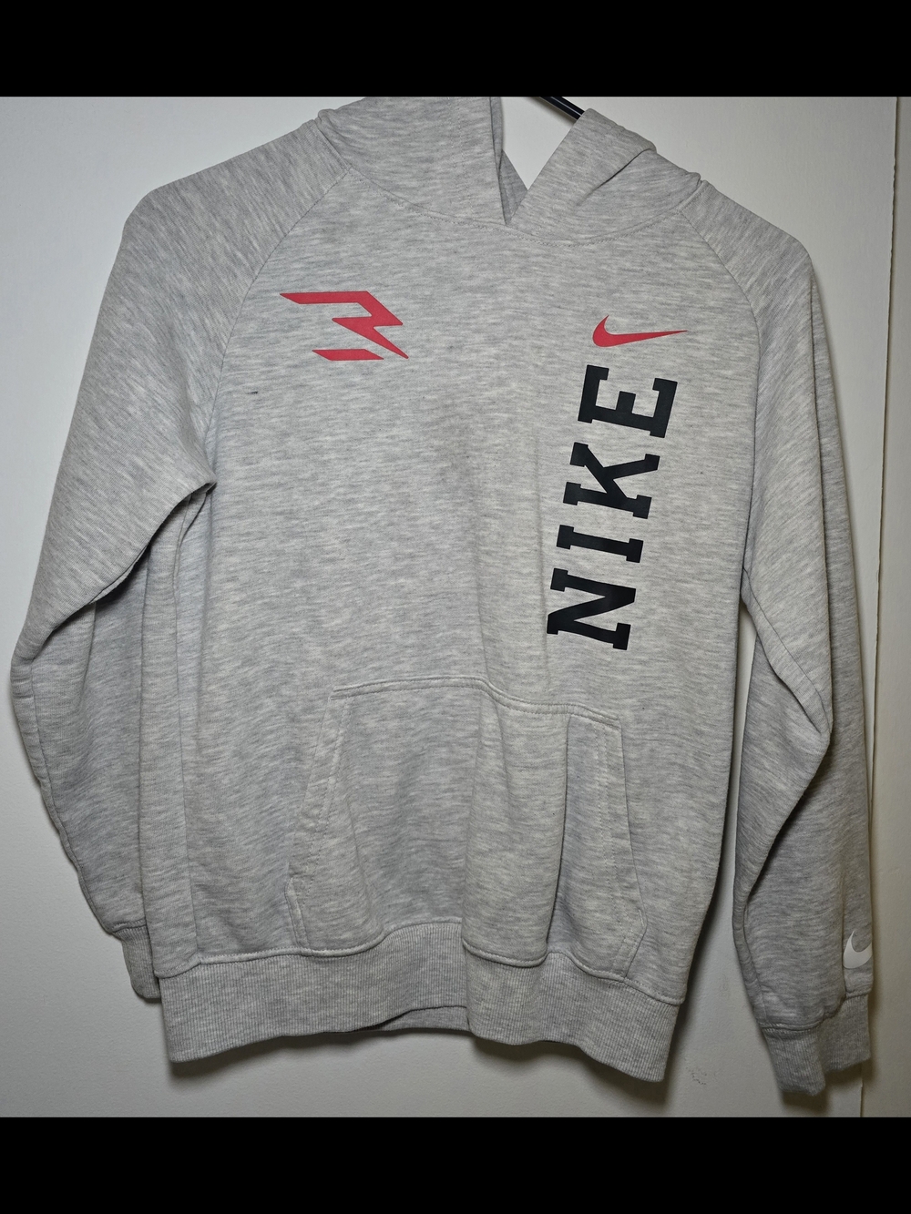 Nike Men’s Light Gray Hoodie with Red Logos
